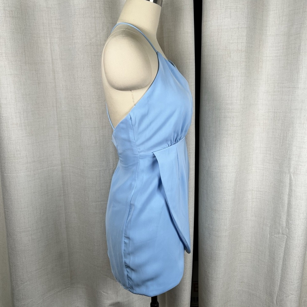 NEW! Superdown Revolve Vivian Deep V Mini Dress Light Blue Size Small Tulip Hem - Picture 6 of 10